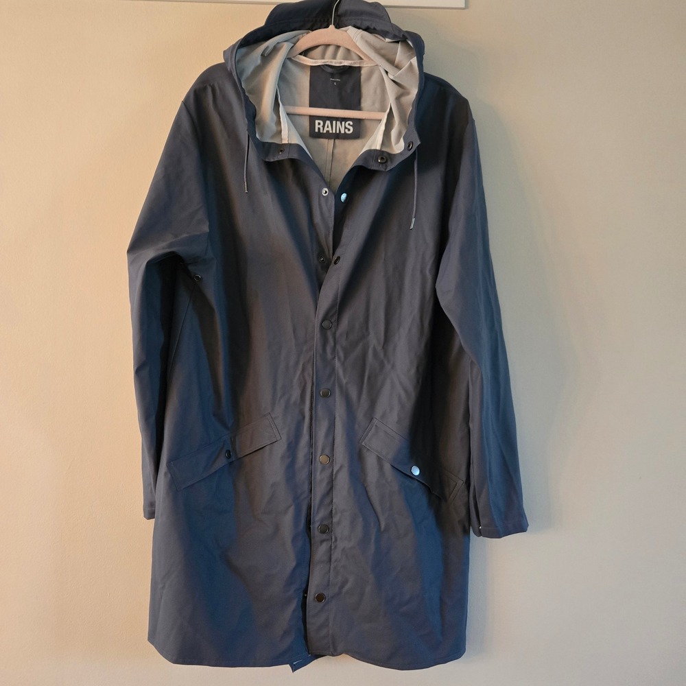Rains Long Jacket Slate Gray Waterproof Hooded Raincoat Mens Large JSYZSL-5